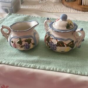 Vintage Hand-Painted Grape Motif Creamer and Sugar Set